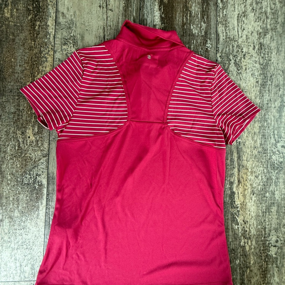 2 for $10 sale: IZOD red polo golf shirt with striped sleeves and collar - S - Picture 3 of 3
